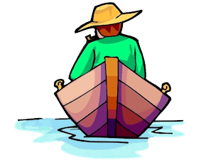 man in a boat with a brick puzzle