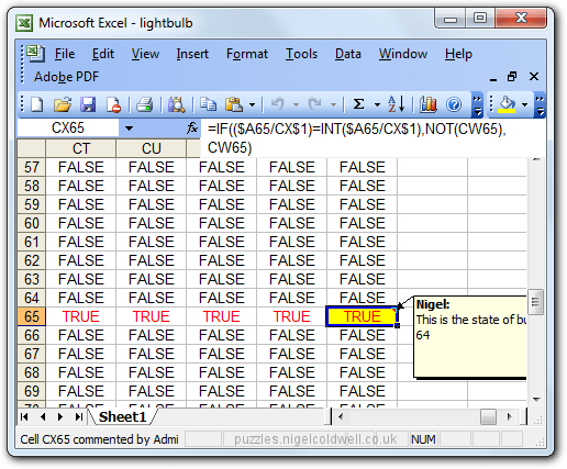 excel light switch puzzle